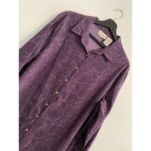 Vtg White Stag L Purple Button Up Faux Suede Shirt, Boho AOP, Y2K Phoebe C16